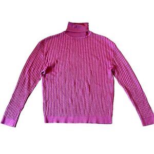 Barry Bicken 100% silk rasberry cableknit turtleneck sweater M